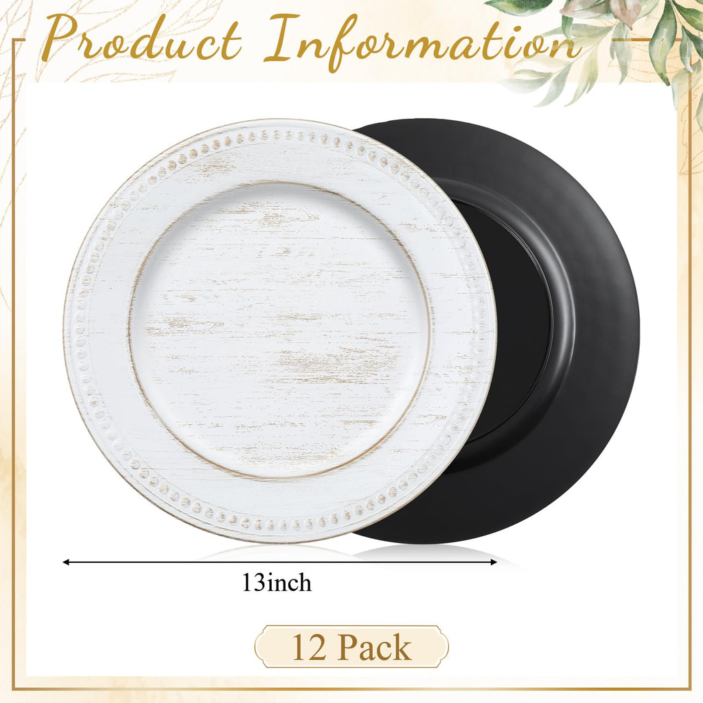 12 Pcs 13" Vintage White Charger Plates Round Beaded Chargers Bulk for Dinner Plates Serving for 12 Guest for Antique