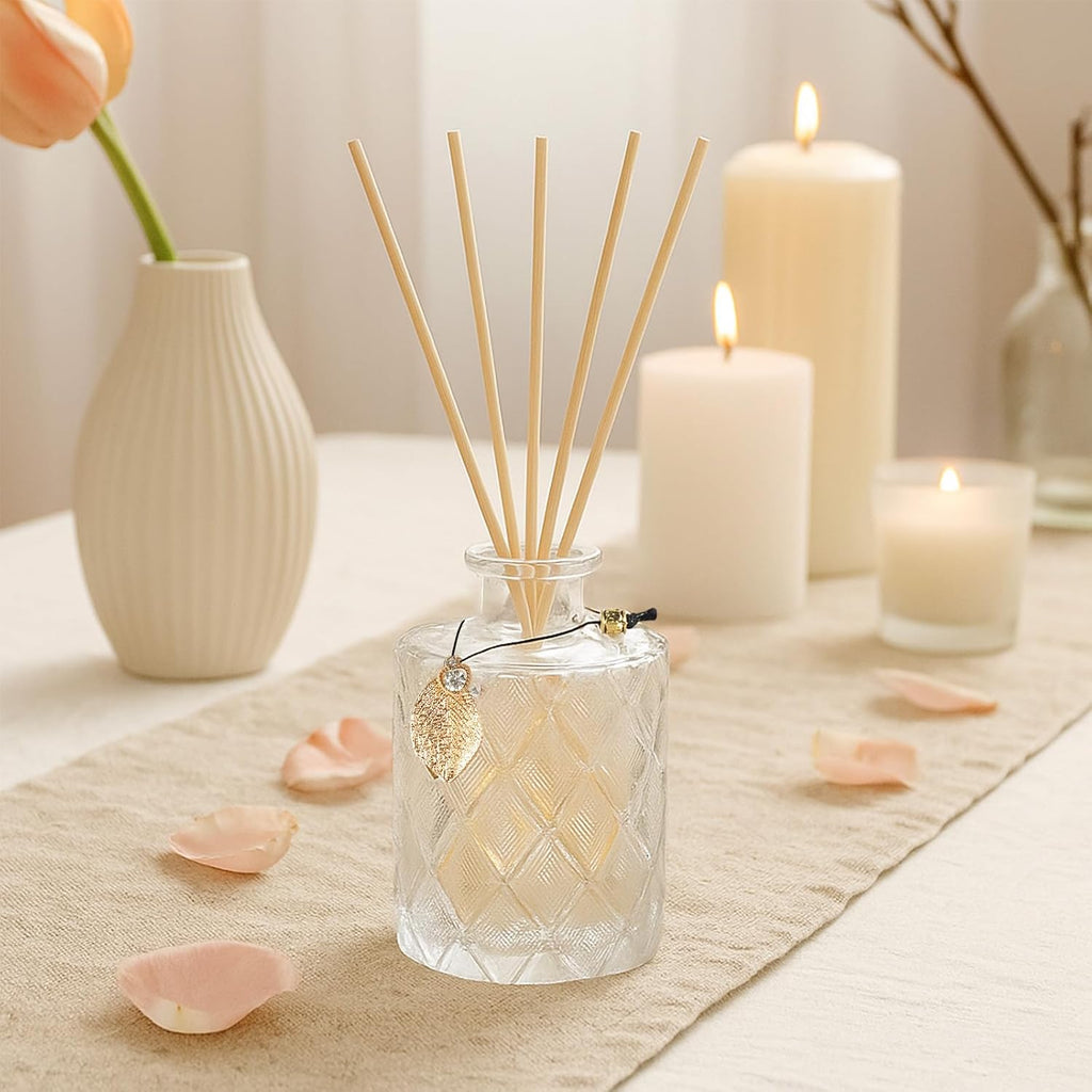 Glass Reed Diffusers Bottles, Diffuser Bottles with Reed Diffuser Sticks, Vintage Embossed Apothecary Style - Set of 6