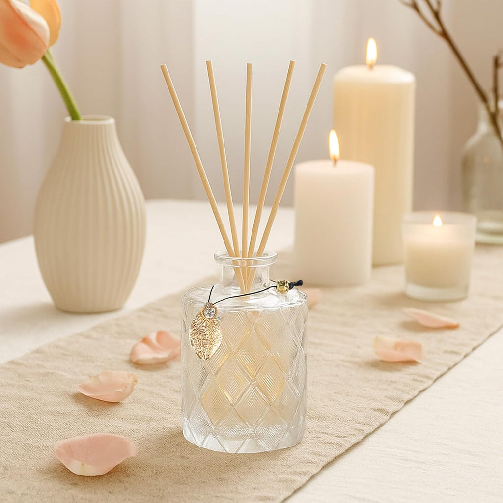 Glass Reed Diffusers Bottles, Diffuser Bottles with Reed Diffuser Sticks, Vintage Embossed Apothecary Style - Set of 3