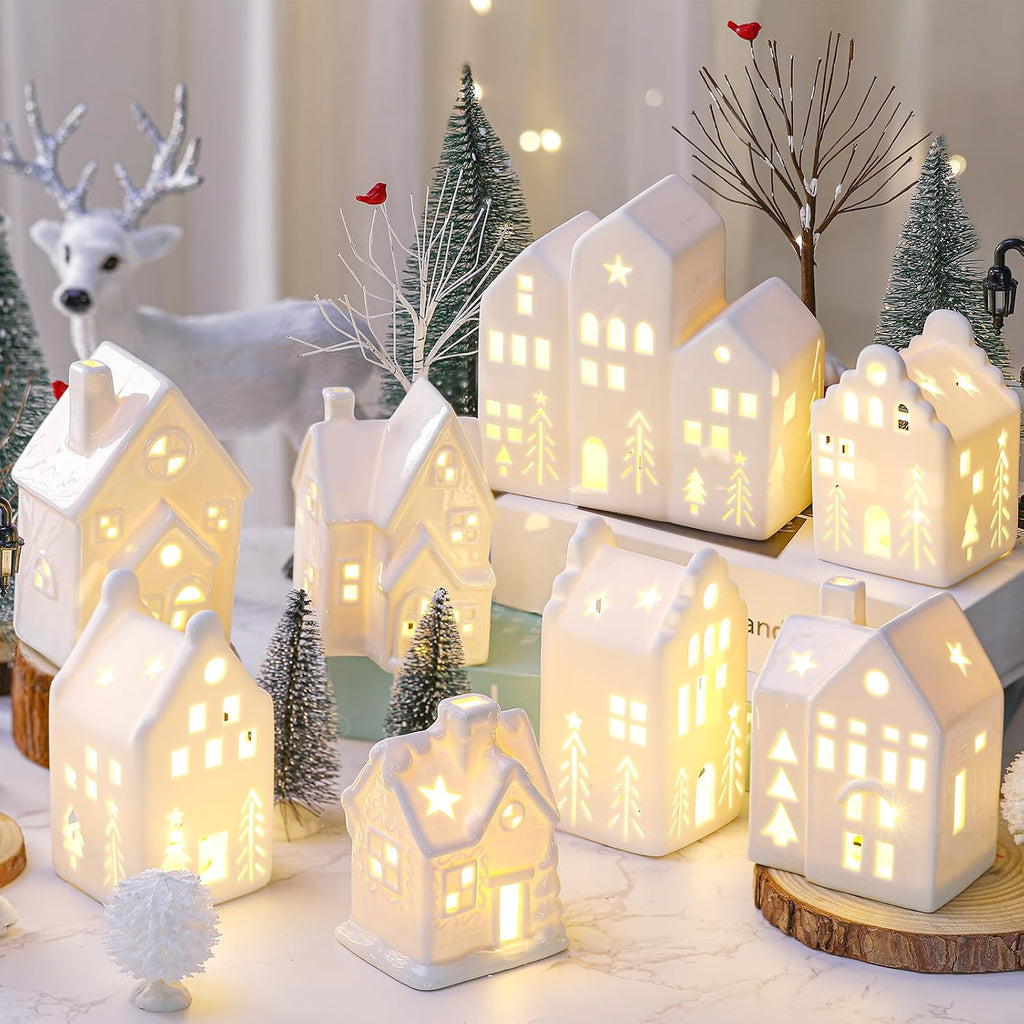 26 Pcs White Elegant Ceramic Christmas Village Set