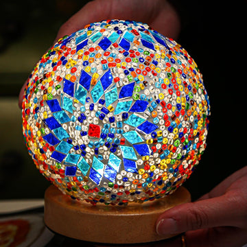 Boho Color Mosaic Lamp Vintage Retro Stained Turkish Moroccan Bohemian Bedside Colorful Handmade Glass with Wood Base