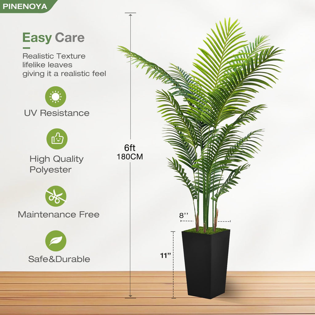 Artificial Palm Tree 6FT - Fake Tree with Black Tall Planter - Faux Tropical Areca Floor Plant in Pot - Artificial