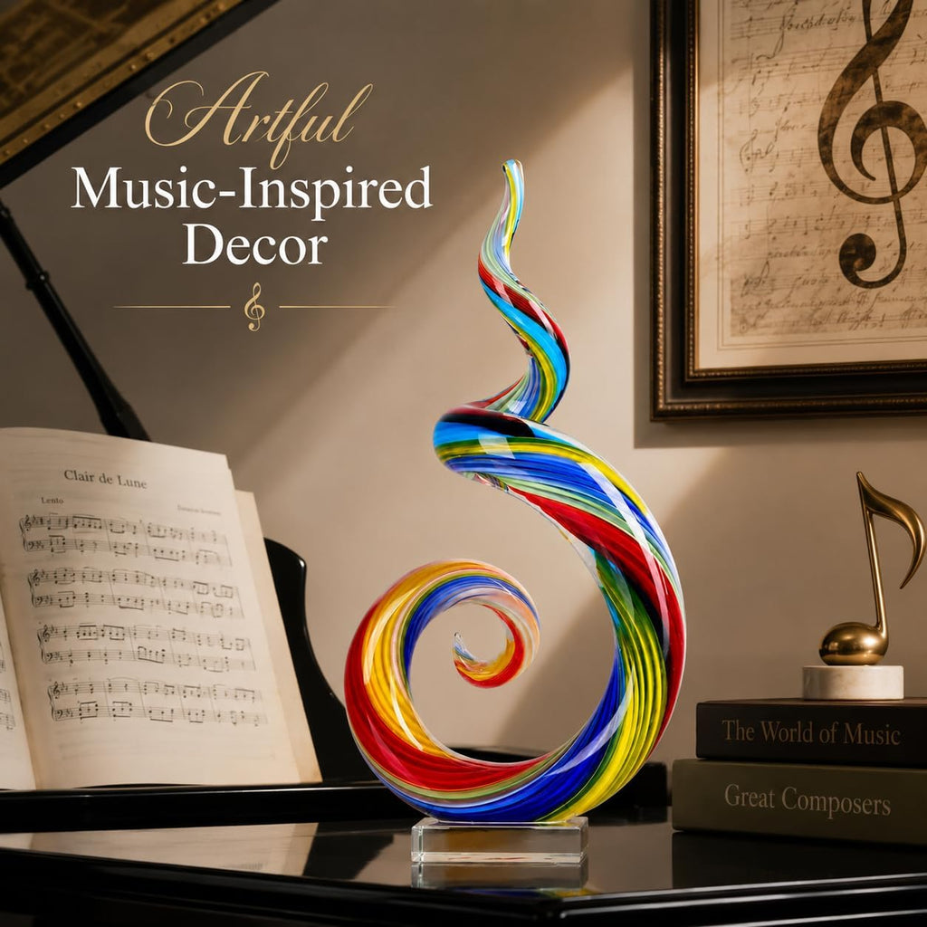 13.7" Colour Hand-Blown Art Glass Sculpture,Abstract Rainbow Swirl Style Sea Glass Statue and Figurine,Coastal Ocean