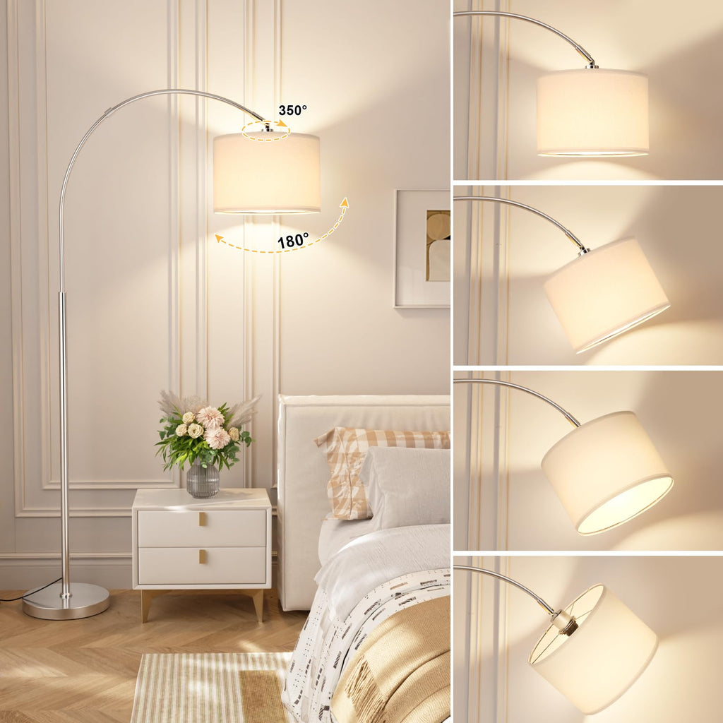 Dimmable Arc Floor Lamp with Remote, Color Temp Adjustable, Silver