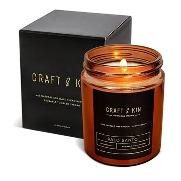Premium Palo Santo Scented Candle - Long Lasting, 45 Hour Burn Time - Luxury Natural Soy Scented Candle - Room Decor