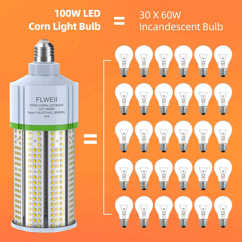 100W LED Corn Light Bulb, E26/E39 led Bulb Large Mogul Base, 110/277v 5000K Daylight White Lamp, 13500 Lumen