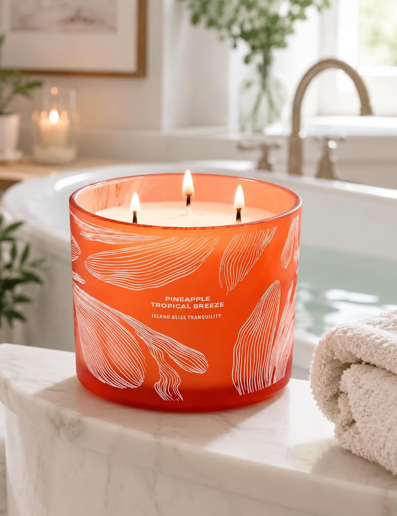 Pineapple Tropical Breeze Candle, Large 3-Wick Soy Candle, 14.5 oz - Set of 145
