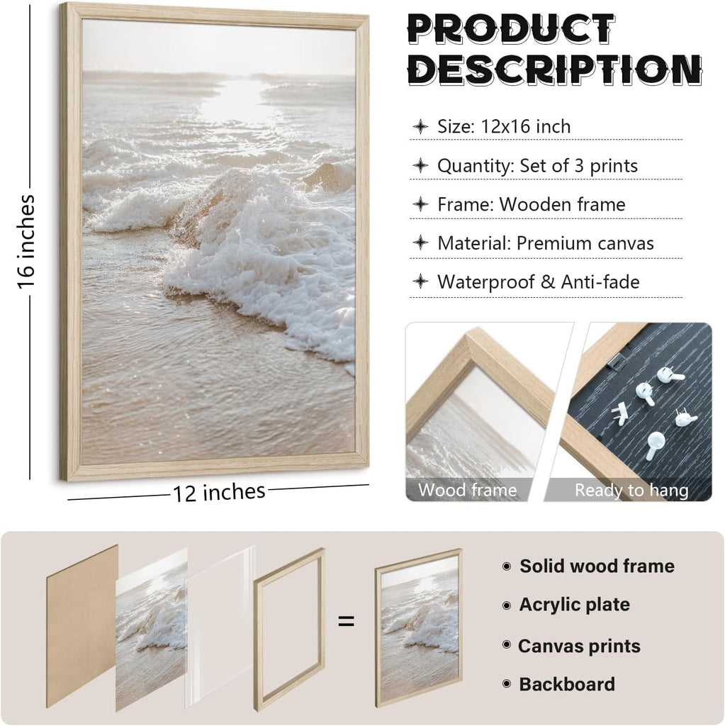 Beach Wall Art Decor Coastal Wall Art Pictures Ocean Canvas Wall Art Beige Beachy Wall Decor Boho Beach Prints Ocean