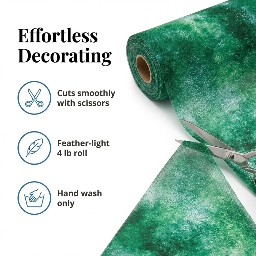 Green Mottled Gossamer Fabric Roll, 19" Wide x 100 Yard roll, Sheer Fabric for Wedding Decorations, Baby Shower