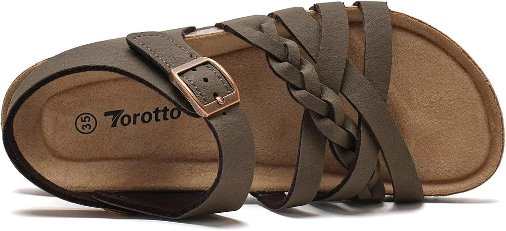 Girls Sandals with Cork Footbed Adjustable Buckle Casual Slides Sandals Open Toes Flat for Kids Toddler
