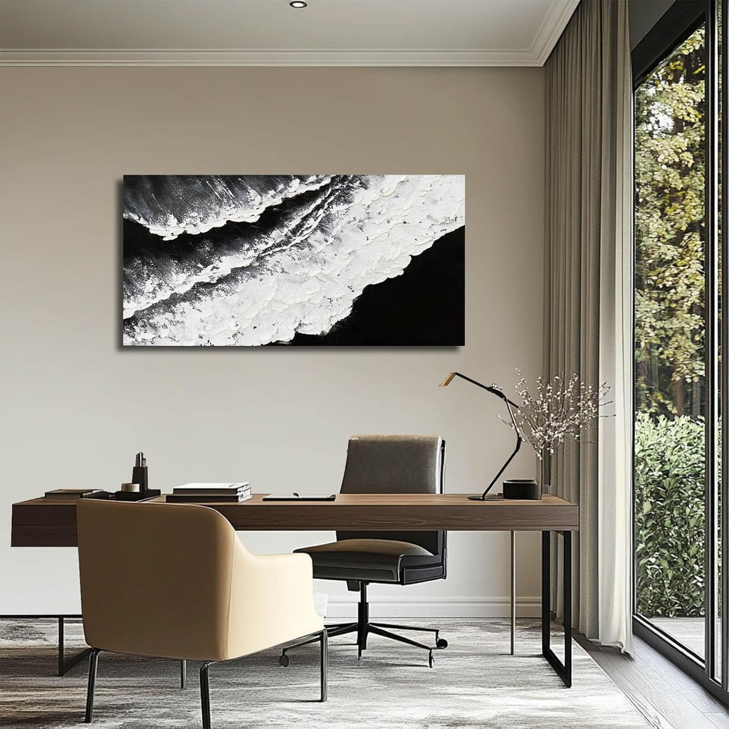Black and White Wall Decor Sea Canvas Painting Neutral Abstract Wall Picture Artwork Large Wall Art Dining