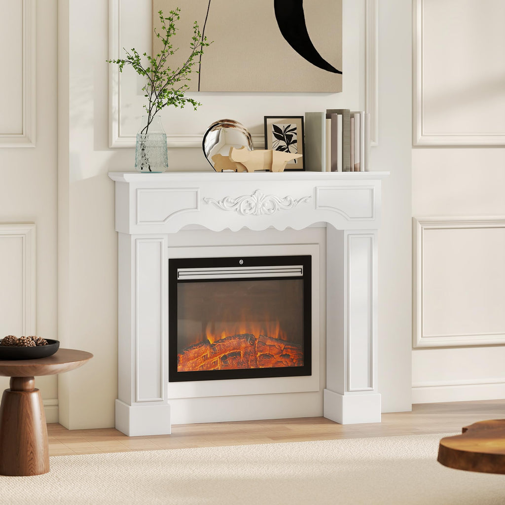 Baroque Fireplace Mantel Freestanding with Leg 43.3"x39.8" White