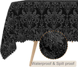 60x102inches Black Print Rectangle Tablecloth Damask Pattern Polyester Table Cloth Waterproof Wrinkl