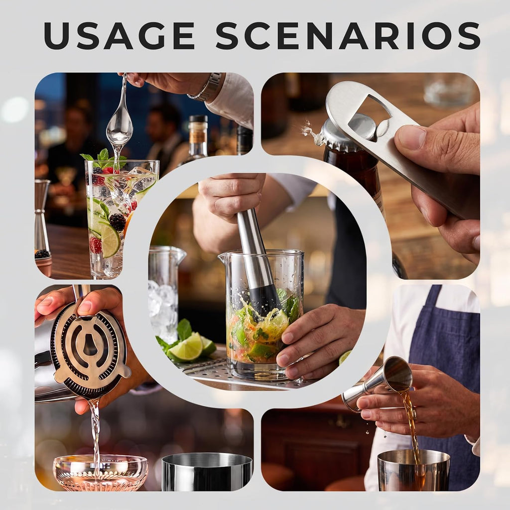 Boston Cocktail Shaker Set 6-Piece Stainless Steel Bartender Kit - Set of 6