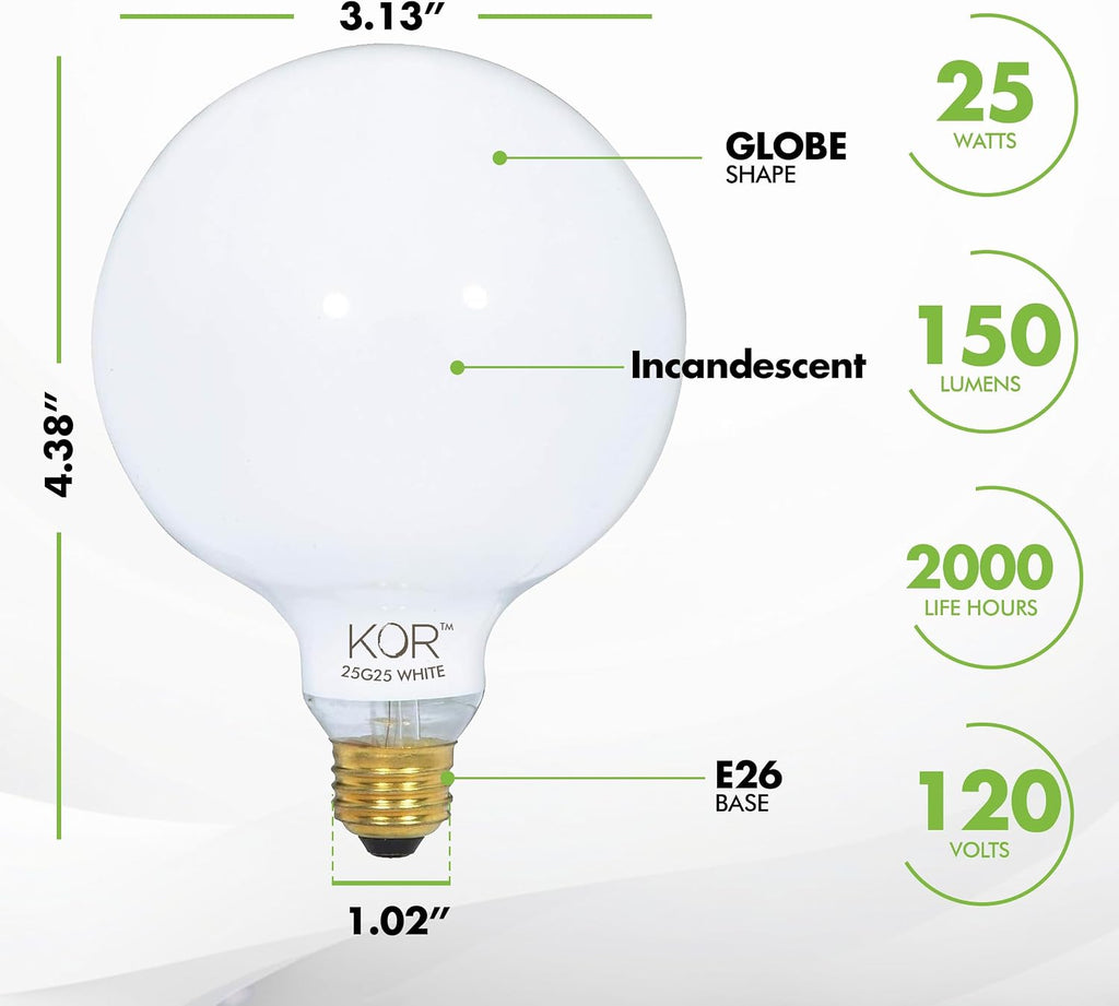 (4 Pack) G25 Incandescent Incandescent Light Bulb 2700K Soft Light, Decorative Globe Light Bulbs,E26 Medium Base