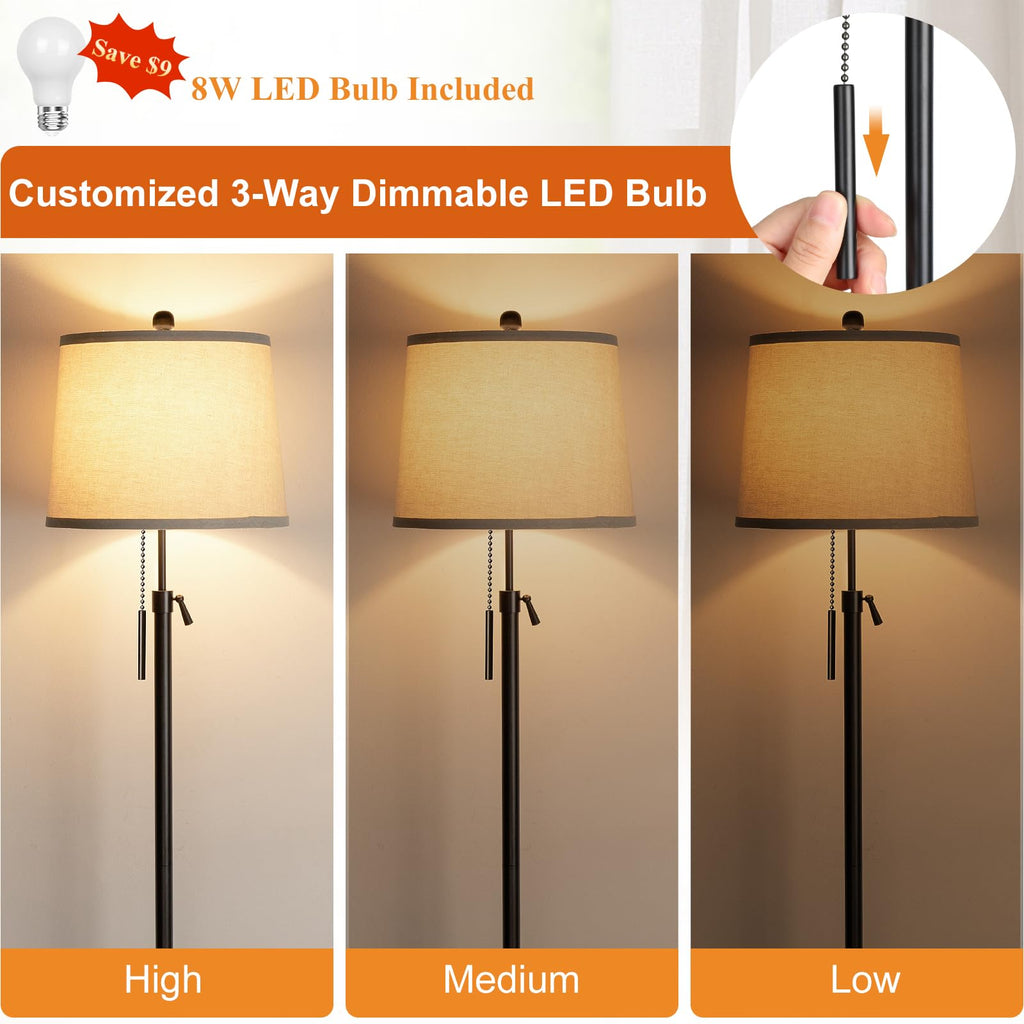 Floor Lamps, Black Floor Lamp Adjustable Height Standing Lamp, Dimmable Modern Tall Floor Lamp Office with Beige