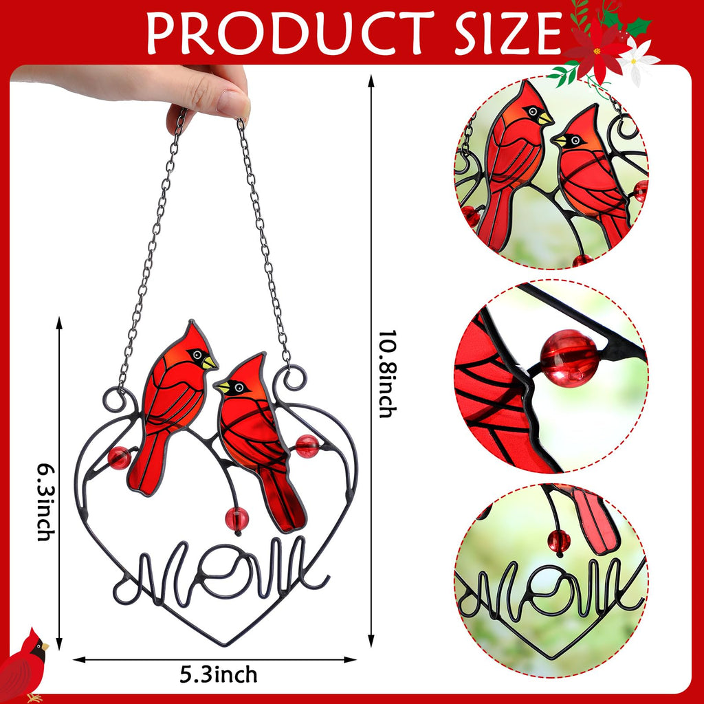 Red Cardinal Stained Glass Suncatcher Bird Ornament with Chain