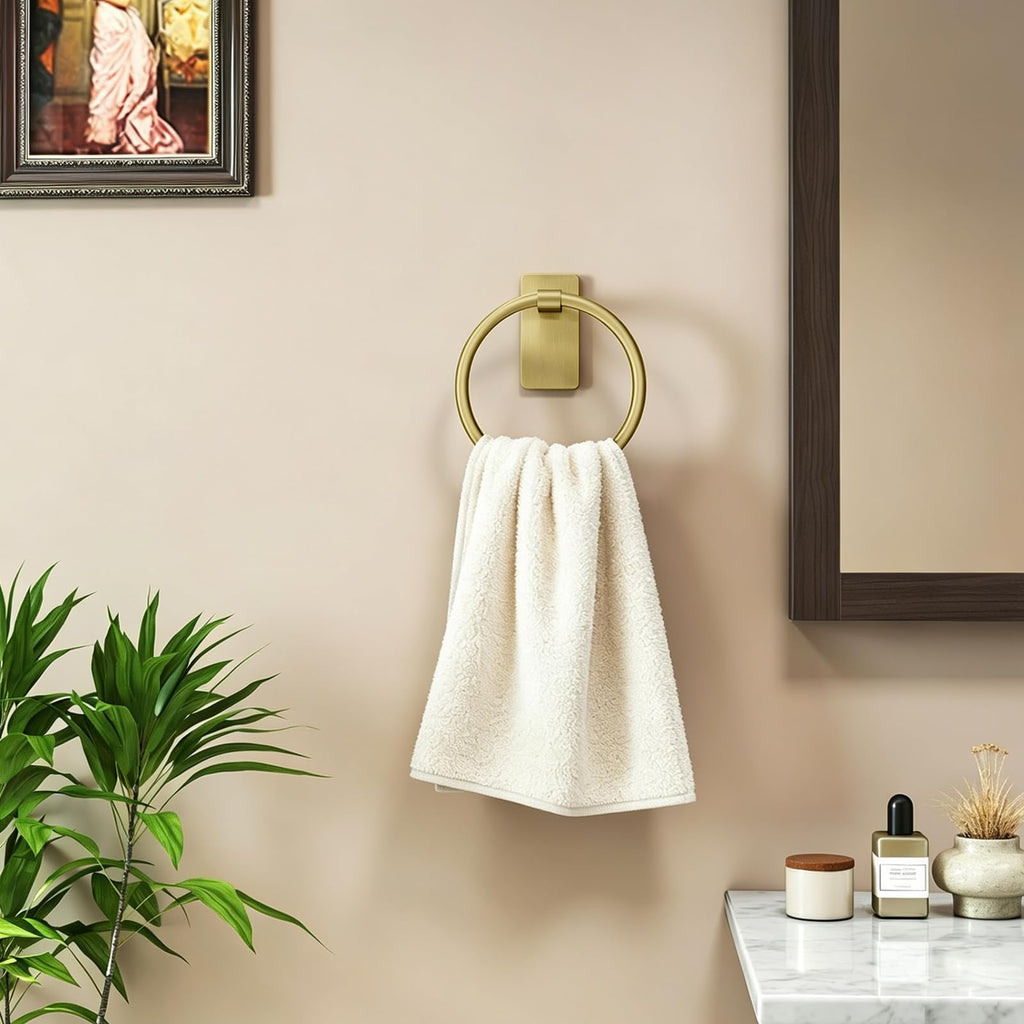 Gold Towel Ring, Adhesive Hand Towel Holder, 2 Pack