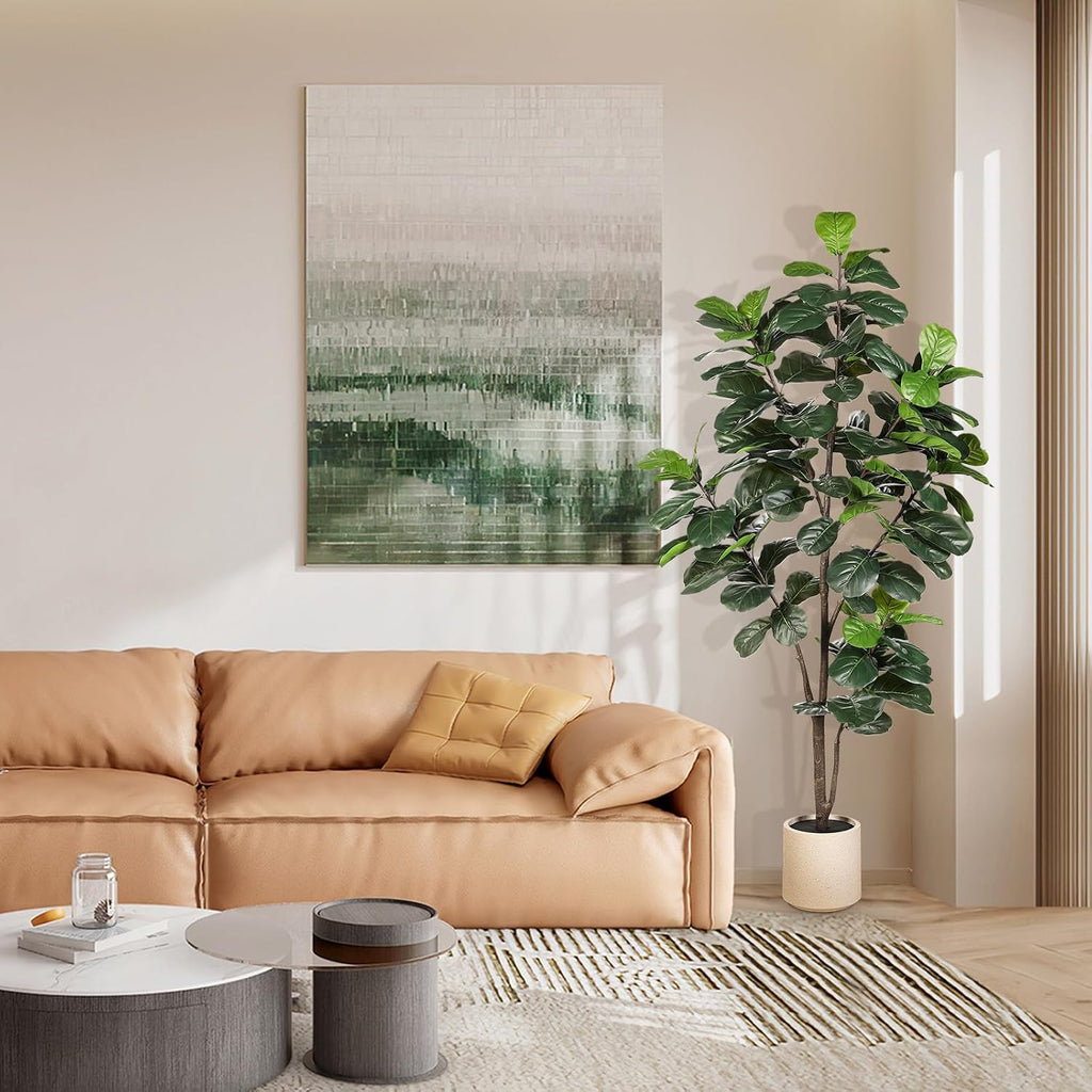 Fiddle Leaf Fig Tree Artificial 6ft with Sturdy White Planter