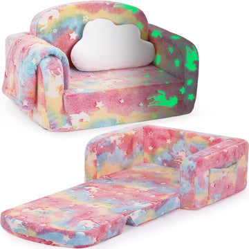Kids Couch, in-1 Soft Toddler Couch Fold Out with Blanket and Cloud Pillow, Glow in The Dark, Toddler Chair Comfy