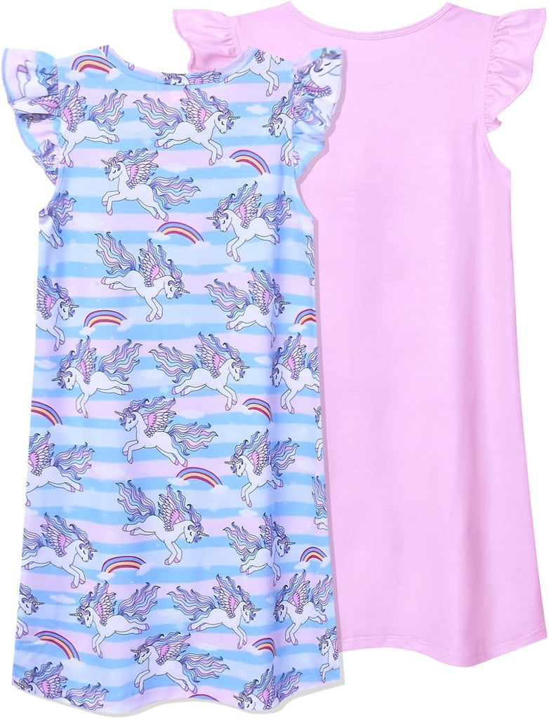 Pack Girls Nightgown Flutter Sleeves Pajamas Princess Night Dresses Cotton Sleepwear