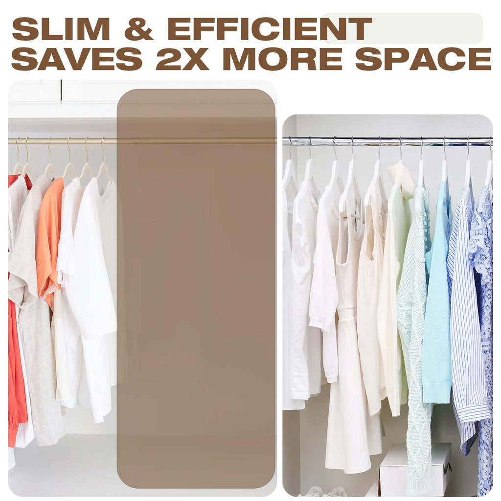 50 Pack Beige Velvet Hangers, Non Slip, Heavy-Duty, Slim, Space Saving, with Felt Surface and Gold 360°Swivel Hook, for