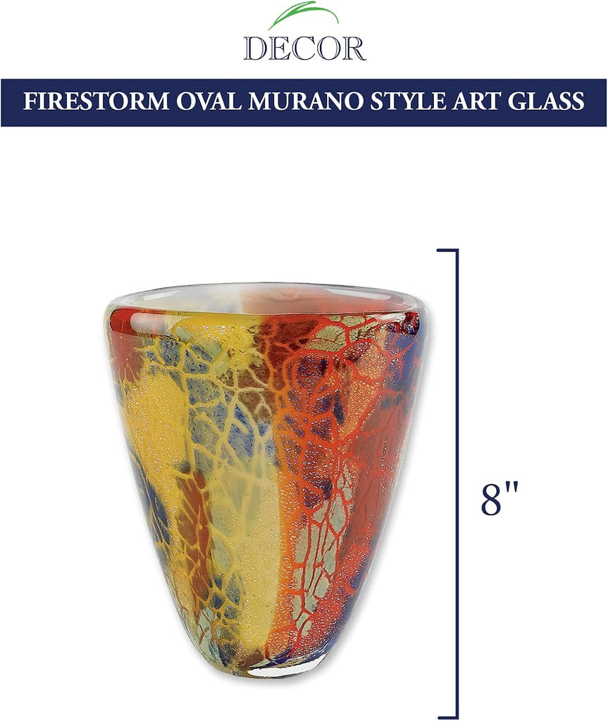 Firestorm Murano-Style Art Glass Flower Vase Centerpiece, 8 Inch