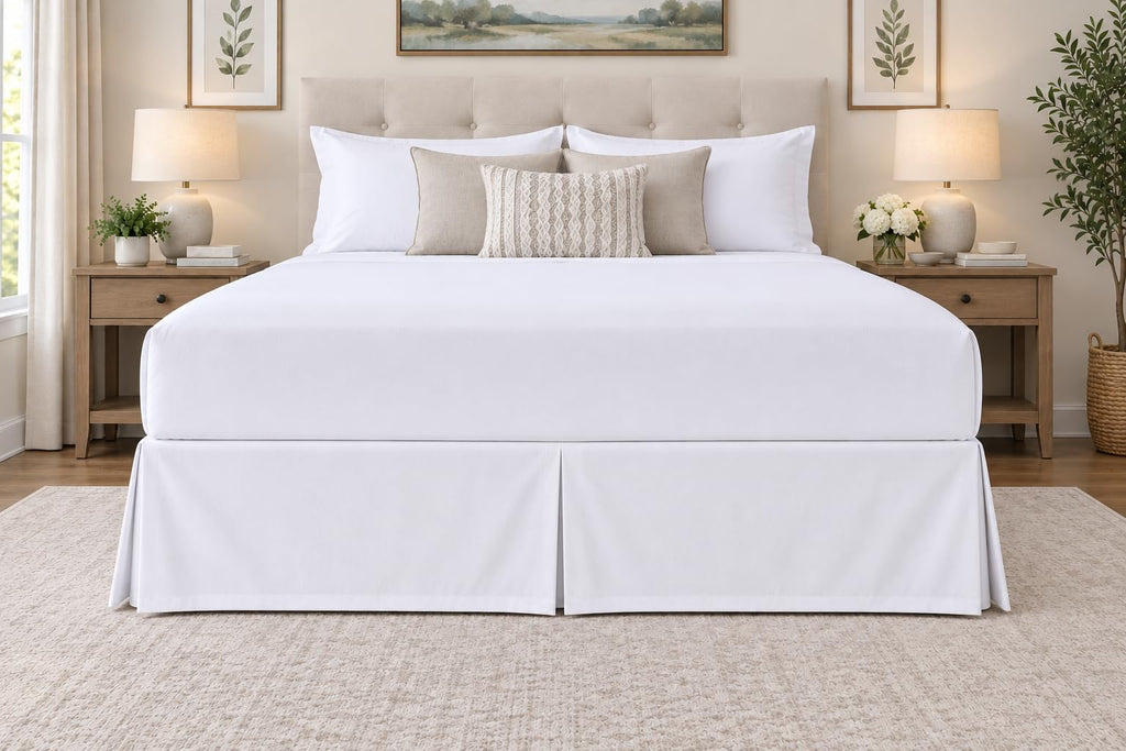 Signature 600TC 100% Cotton Split Corner Bed Skirt - Luxury Tailored 12" Drop Length Bed Skirt with Premium Finish