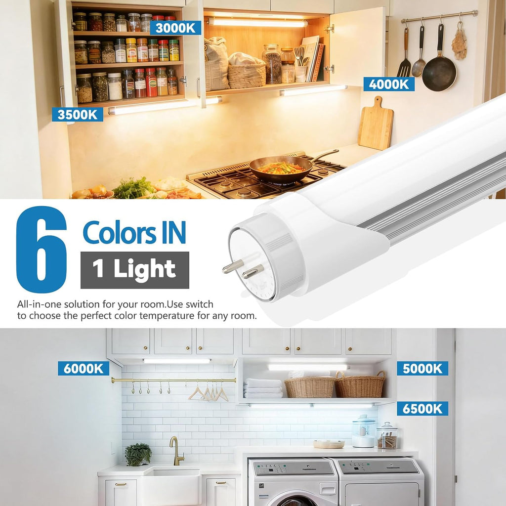 T8 LED Tube Light 18 Inch, F15T8 LED Replacement Bulb, 7W 1050LM, Selectable 6CCT (3000K-6500K), Type A+B, Single or