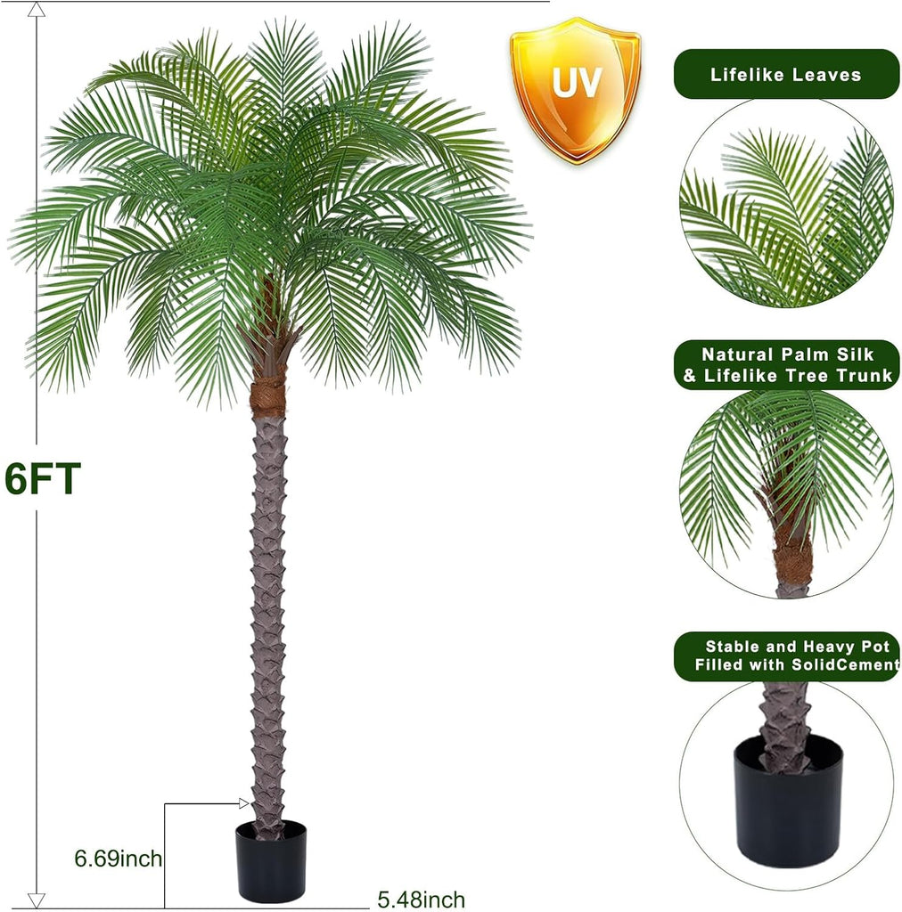 6ft Artificial Phoenix Palm Tree, Faux Coconut Silk Tropical Fake Palm Plant Outdoor Home Office Patio Bathroom Pool - Set of 2