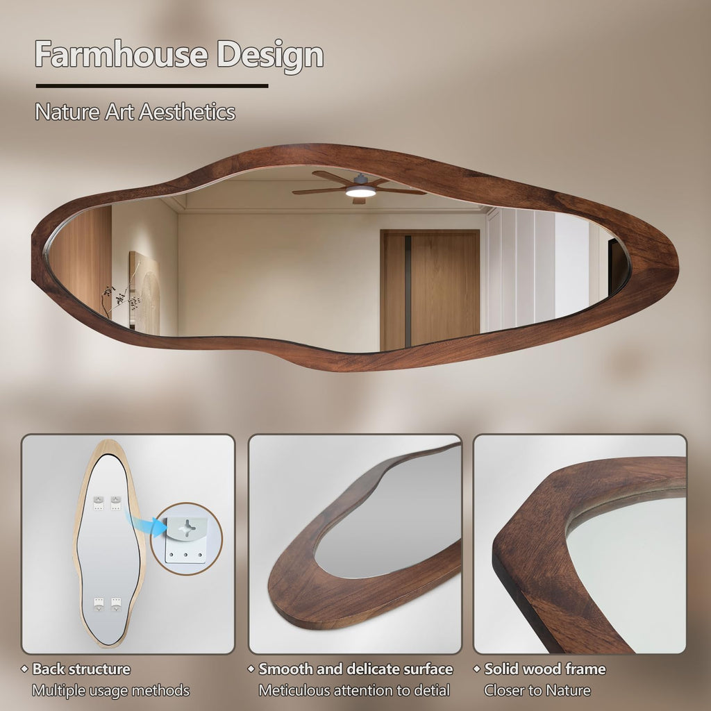 Irregular Full Length Mirror, 67"x24" Wood Floor Mirror Grain Brown