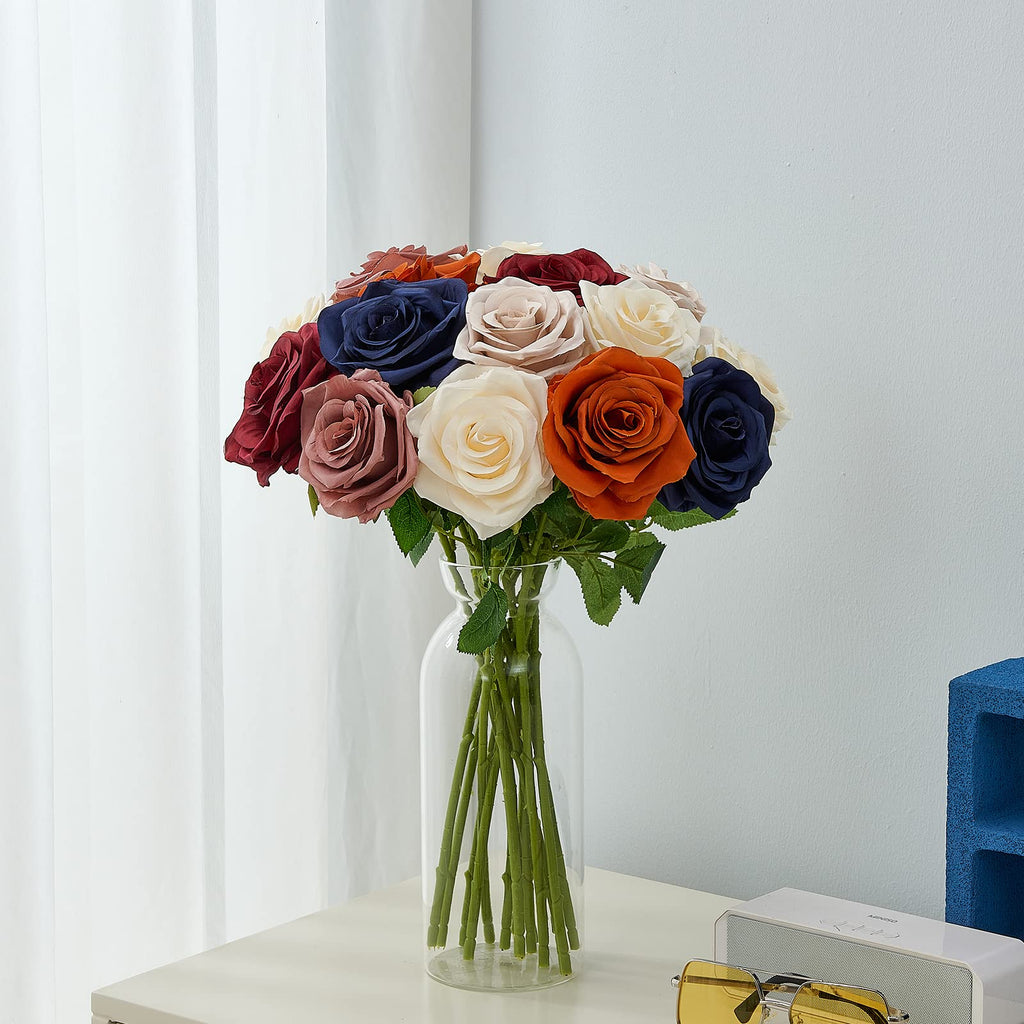 15pcs Ivory Roses Artificial Flowers Silk Fake Flowers Realistic White Roses Bouquet Long Stem for Wedding Home Party