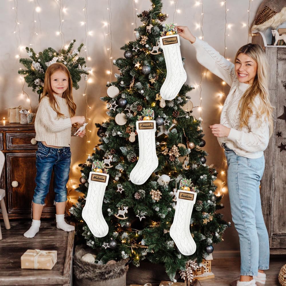With Leather Patches,18"Xmas Knitted Stocking - Set of 4