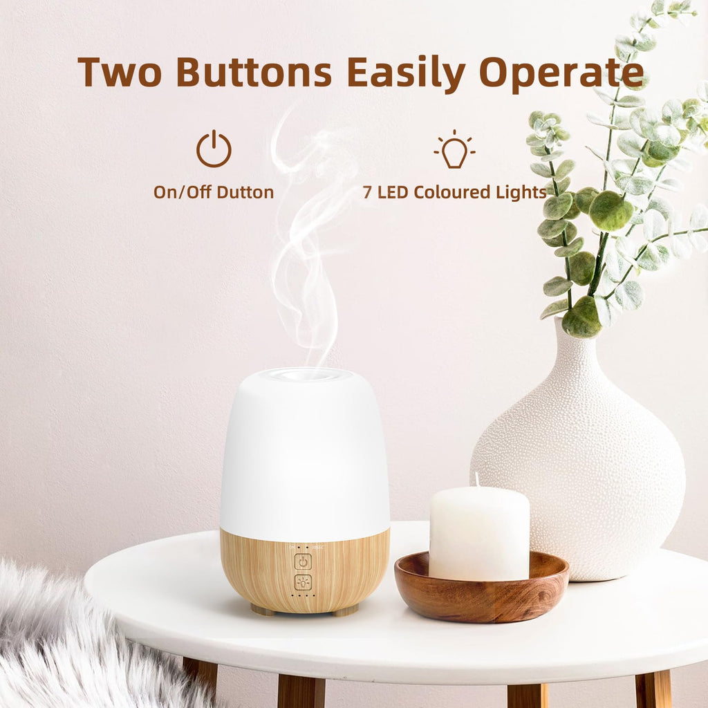 Cordless Essential Oil Diffuser, Built-in 6000mAH Rechargeable Battery, 7-Hour Runtime, 7 LED Color Changing
