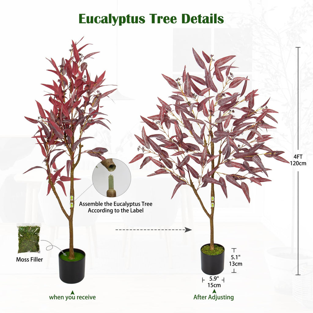 4ft Artificial Eucalyptus Tree for Fall Decor, Outdoor Farmhouse Red