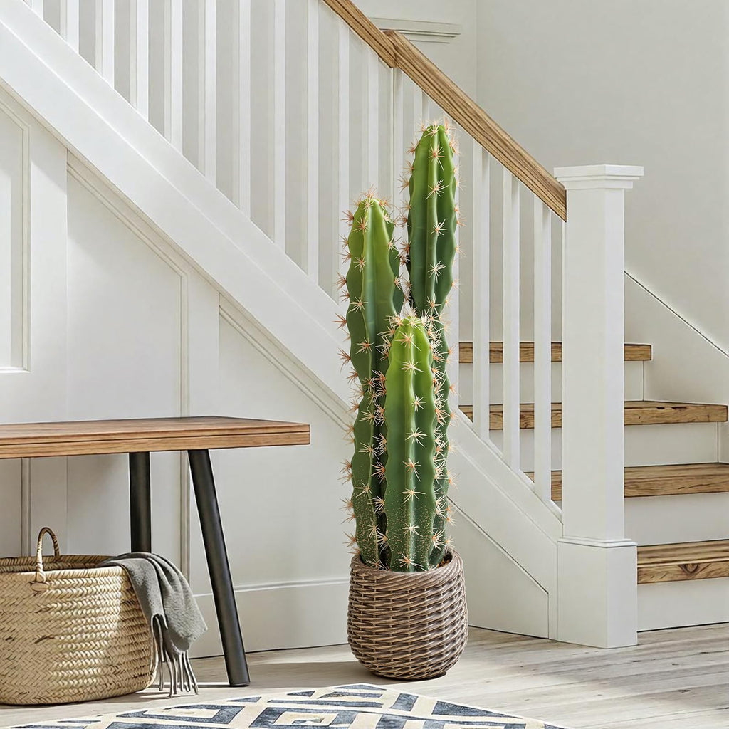 Artificial Cactus Plants Outdoor 3ft, Large UV-Resistant Fake Cacti Plant in Brown Pot, Faux Floor Desert Plant Hotel