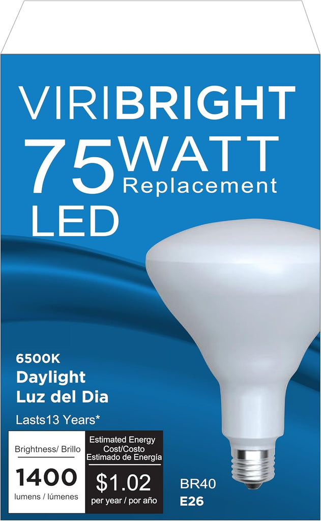 BR40 LED Bulb, E26, 75W Equivalent, 1400 Lumens, Dimmable (Daylight 6500K, 4 Pack)