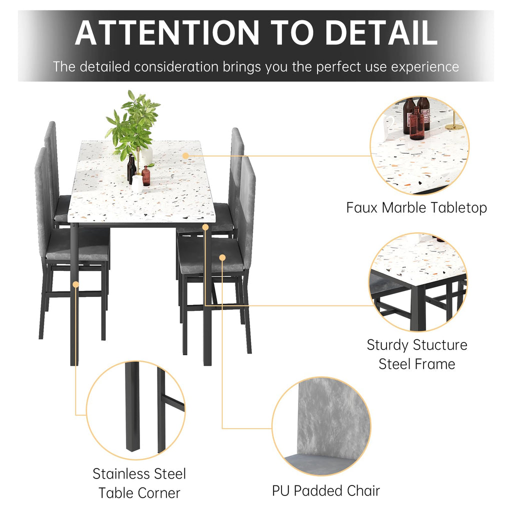 Dining Table Set for 4, Modern Kitchen Table Chairs Set of 4, Gray