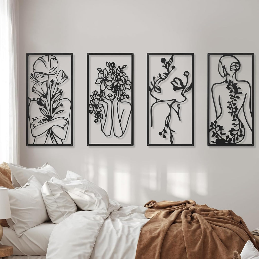 Metal Wall Art Decor Minimalist Abstract Woman Wall Art Line Drawing metal line art Home Hanging Art Decor - Set of 4