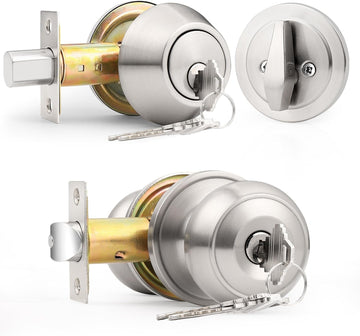 1 Pack Entry Door Knob Set with Single Cylinder Deadbolt Combo Set, Keyed Alike Brushed Nickel Door Knobs with Lock