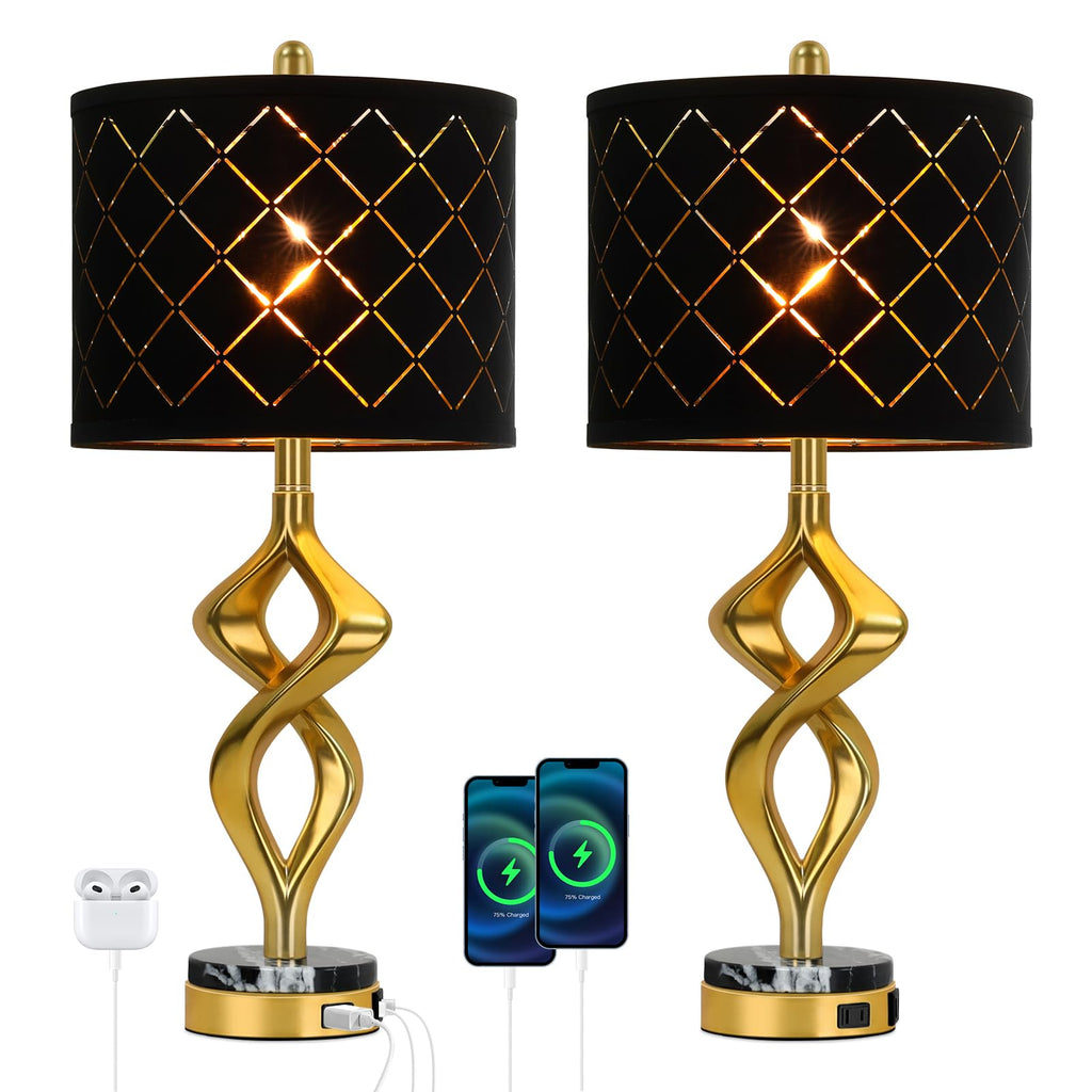 28.5" Gold Sculptural Table Lamps Set of 2 with USB & AC