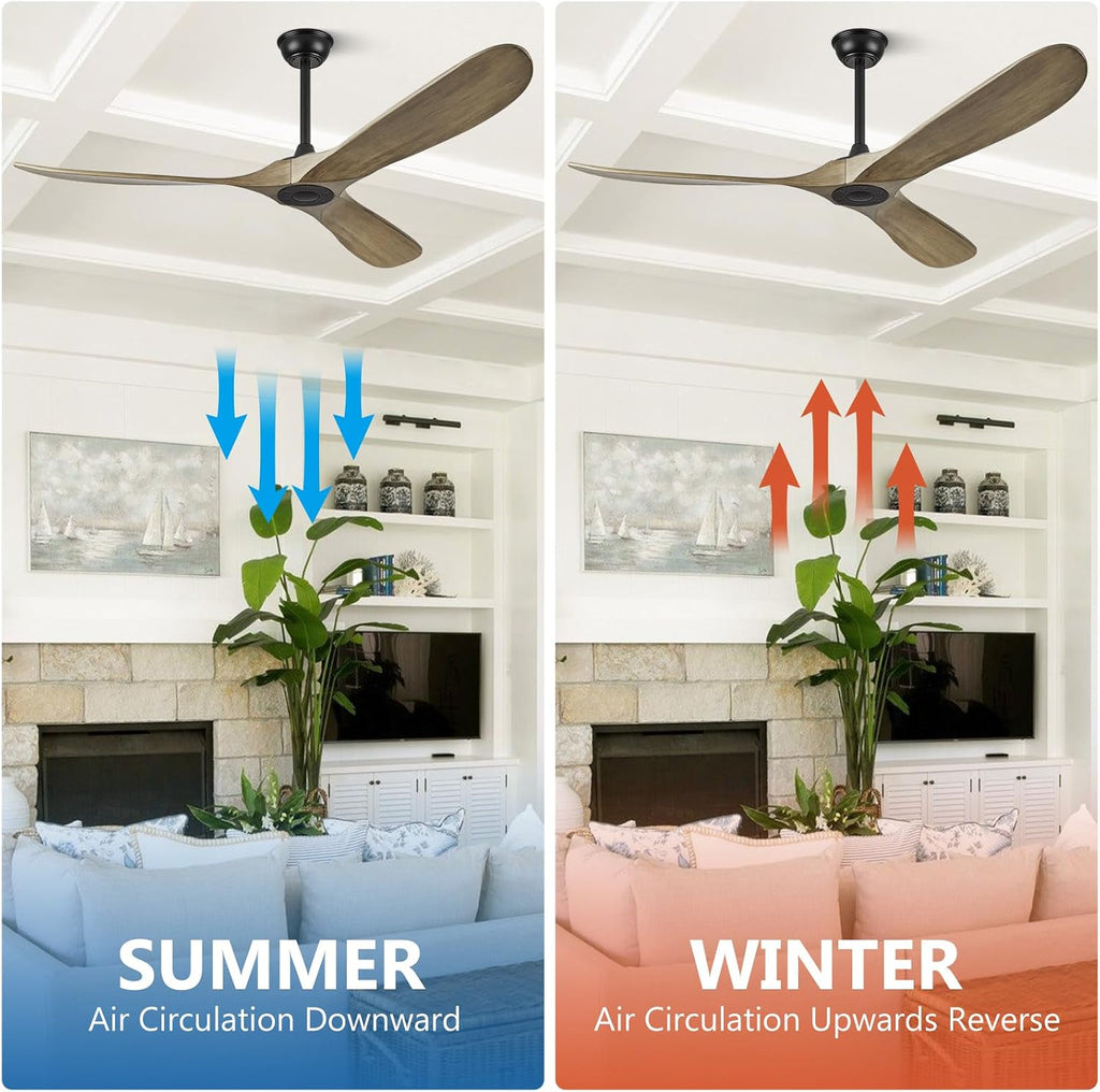 Inspired Maverick Style 60" Ceiling Fan without Light - 60 inch Propeller Solid Wood Blades Bronze Gray Ceiling Fan