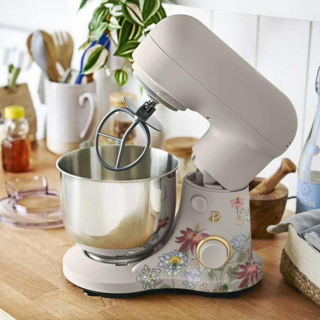 3.5 Quart Electric Stand Mixer with Flat Beater, Dough Hook, Balloon Whisk and Splash Guard (Porcini Flower)