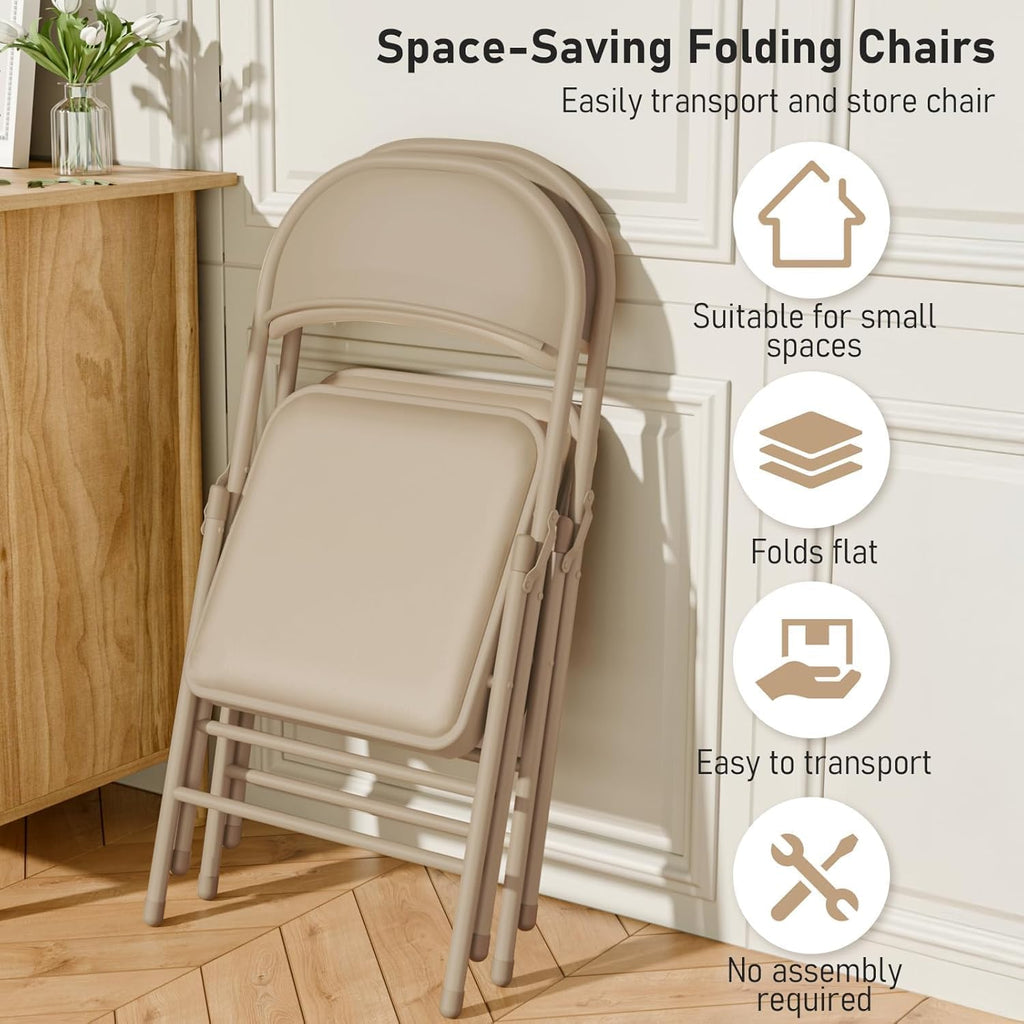 24 Pack Khaki Folding Chairs with Padded Cushion and Metal Frame, 350lbs