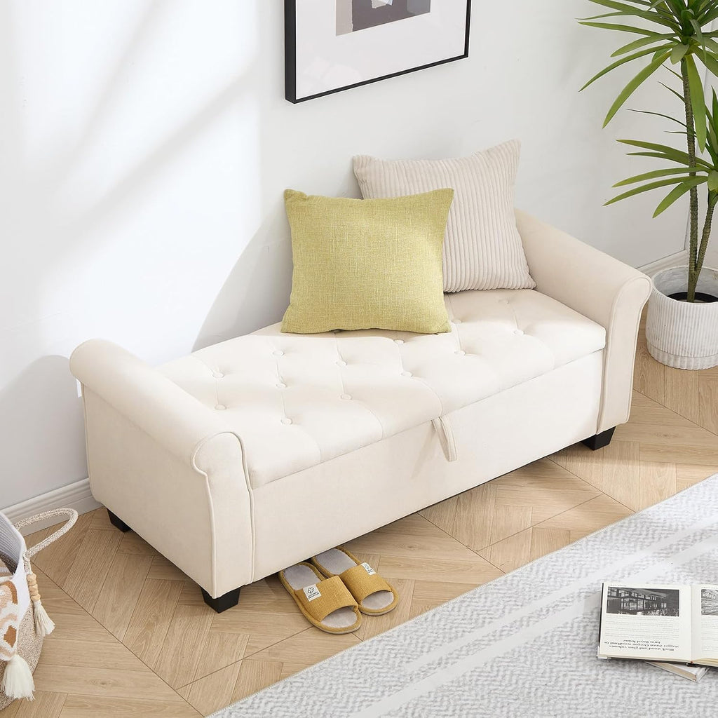 49" End of Bed Storage Bench , Upholstered Storage Ottoman | Easy Assembly with Instructions, Pet Friendly, Polyester