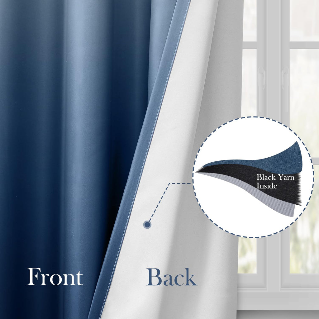 Navy Blue Ombre Blackout Curtains 52W x 84L 2 Panels
