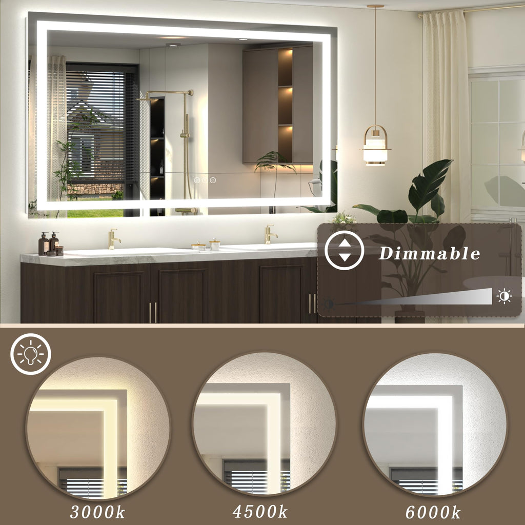 68x48 LED Lighted Bathroom Mirror for Vanity Wall