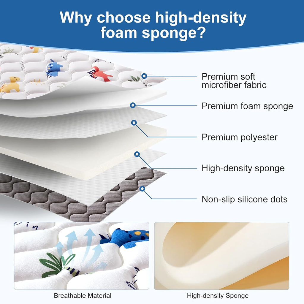 4ft x 6ft Foldable Baby Play Mat, Odorless Premium Foam Microfiber Floor Mat, Hypoallergenic Non‐Slip Washable