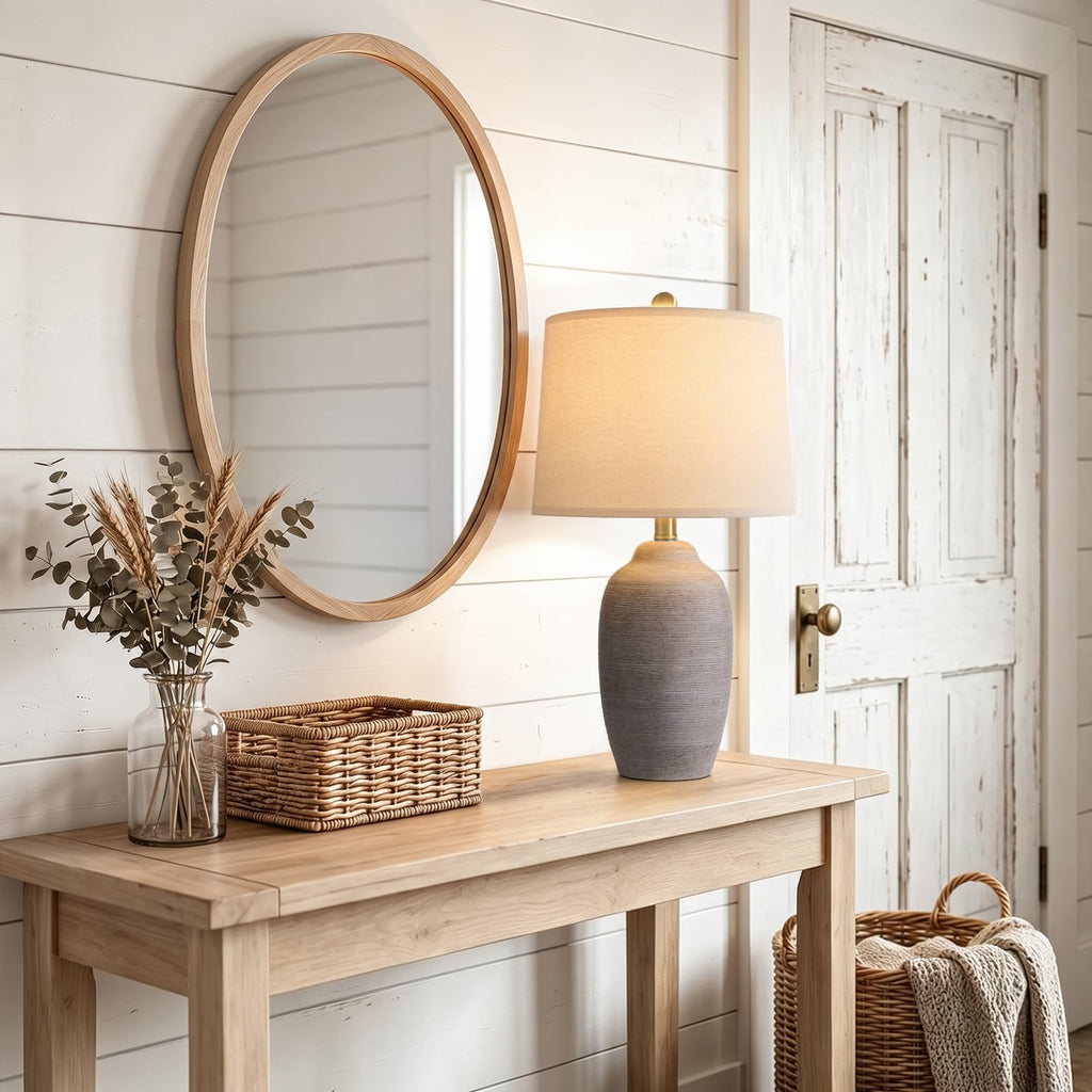 24.5" Vintage Ceramic Table Lamp Single-Rustic Boho Accent Nightstand Lamps -Small Textured Bedside Lamps, Modern