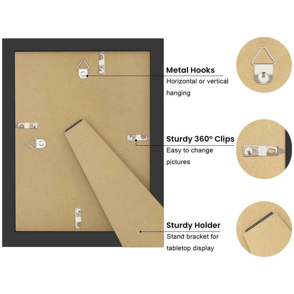 5x7 Picture Frame with Real Glass, Wooden cute 5 x 7 Photo Frame with Wavy Mat for Tabletop and Wall Hanging, Black
